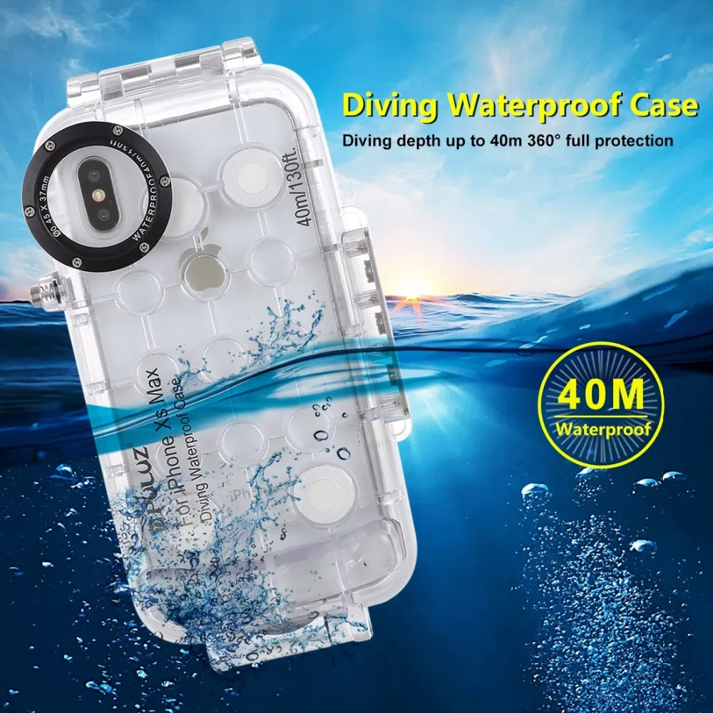 PULUZ для iPhone XS Max / XR чехол дайвинга 40 м/130 футов водонепроницаемый корпус фотосъемки