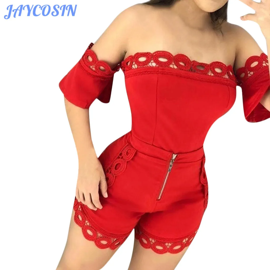 JAYCOSIN Женский комплект одежды размера плюс 3XL Одноцветный комплект из двух предметов с открытыми плечами топы и шорты на молнии кружевные лоскутные наряды