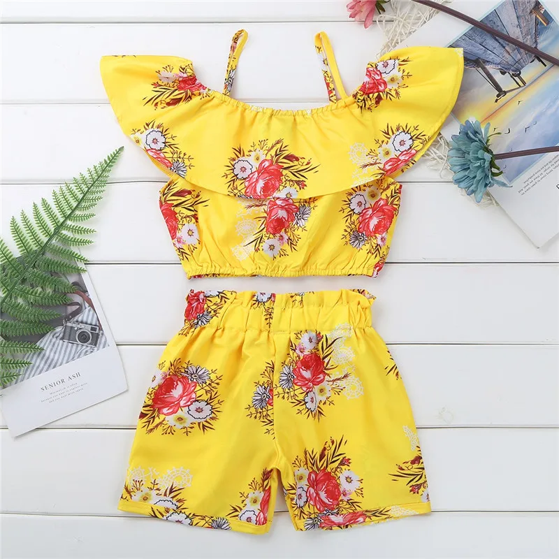 Комплект из 2 предметов желтый топ на бретельках с цветочным принтом и оборками