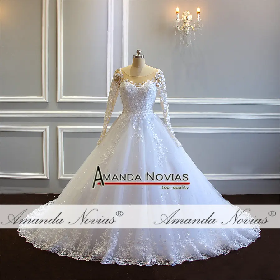 Потрясающее кружевное свадебное платье с длинными рукавами бальное vestido de noiva
