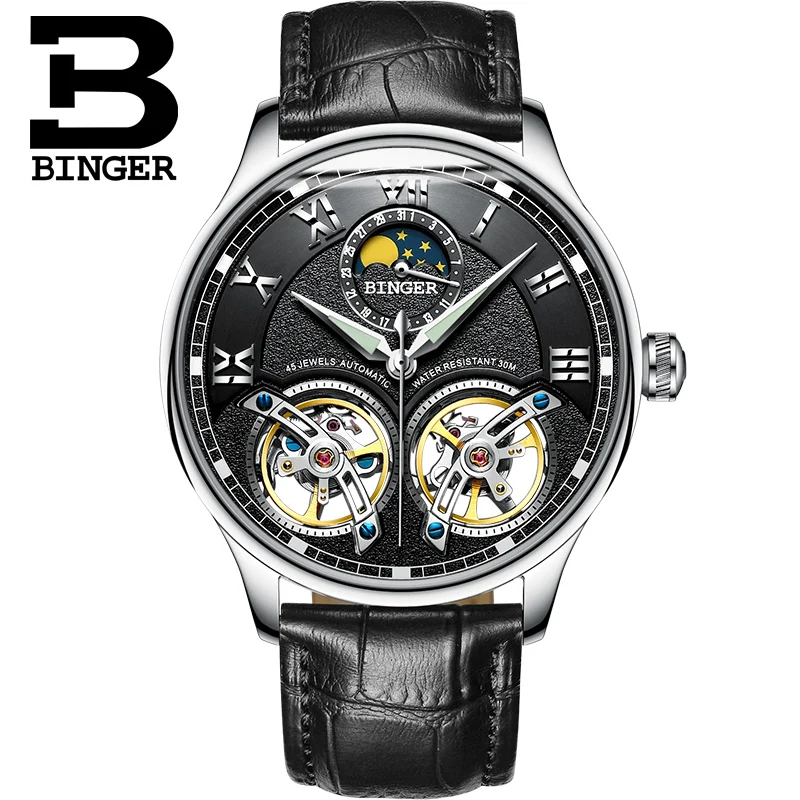 Новые механические мужские часы Бингер роль люксовый бренд Скелет наручные
