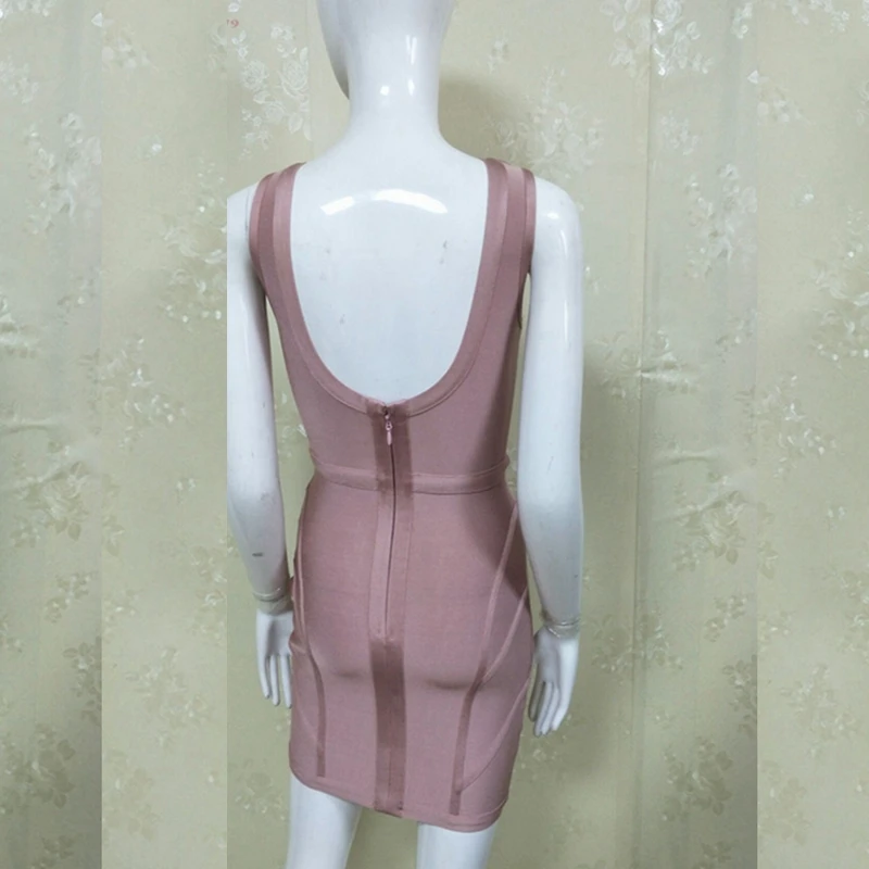 2019 elegant summer dress Women sleeveless hollow out chic pink bandage Dress occasion special party Dresses gown club vestidos | Женская