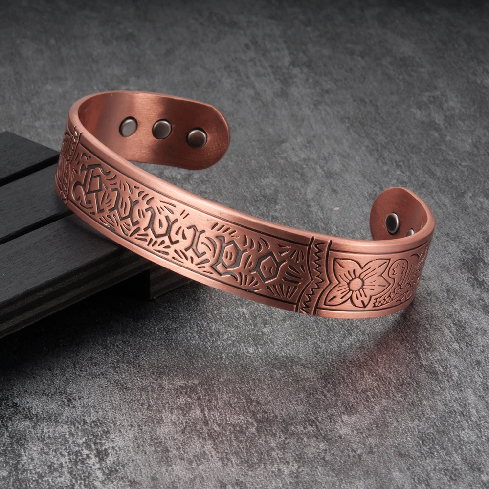 

Vinterly Magnetic Pure Copper Bracelets Men Women Vintage Adjustable Wide Bracelets Bangles Health Energy Bracelet for Arthritis
