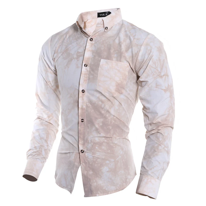 Мужские повседневные рубашки с принтом Модная приталенная одежда длинным