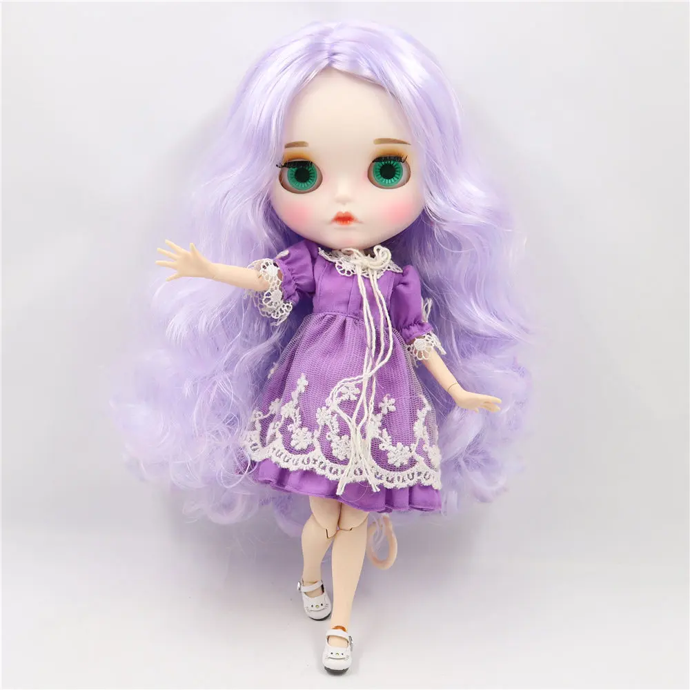 1/6 Blyth кукла белая кожа соединение тела фиолетовые волосы новое матовое лицо с бровями блеск для губ. № BL1017/6005