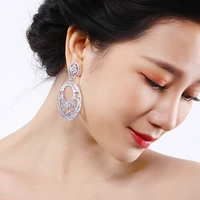 indescribable beauty earring shiny zircon stone in gold and white color long oval dangle earrings for women