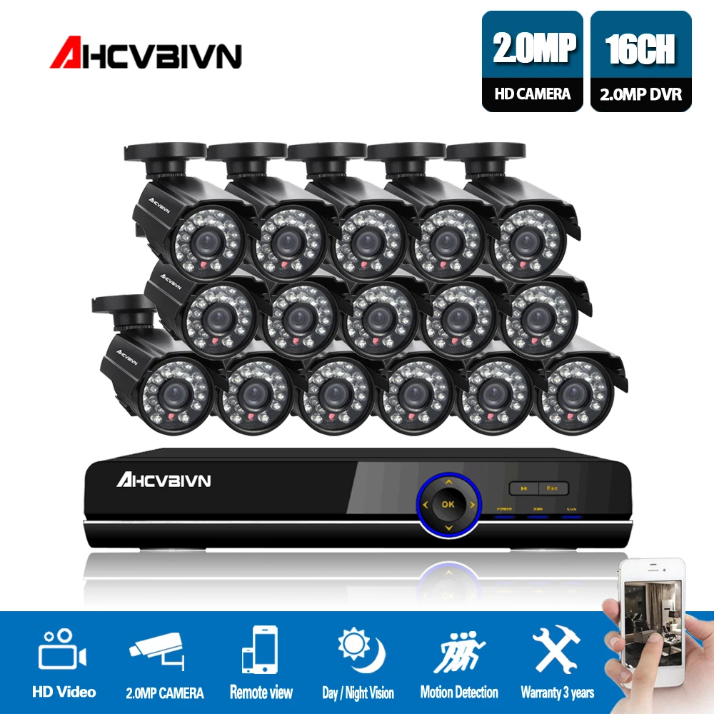 16CH 1080P DVR рекордер наружная камера система безопасности комплект 16 шт. 2.0MP ИК