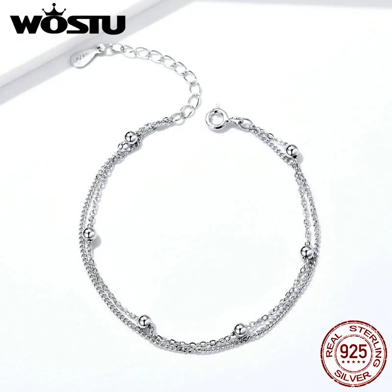Параллельные цепи WOSTU нового дизайна с серебряными бусинами браслеты женская
