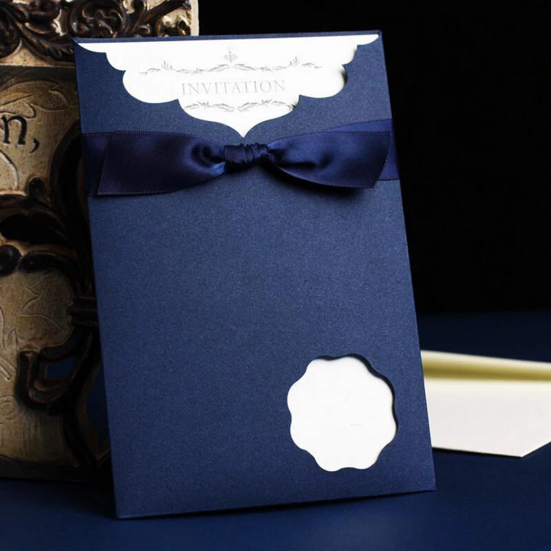 

10pcs/lot Navy Blue Creative Business Cocktail Party Opening Invitation Letter Mariage Wedding Party Invitation Blank Inner Page