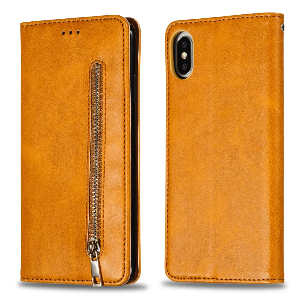 Чехол на молнии с откидной книгой для iPhone X XS MAX XR 6 6S 7 8 Plus роскошный кожаный чехол