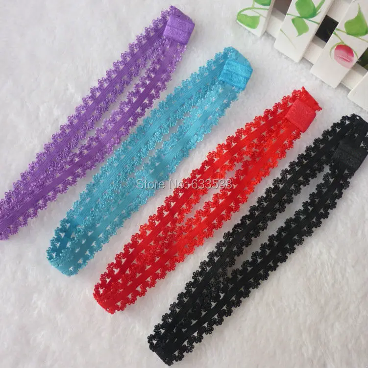 Детская Кружевная повязка на голову с цветами (20 шт./лот) Детские аксессуары для