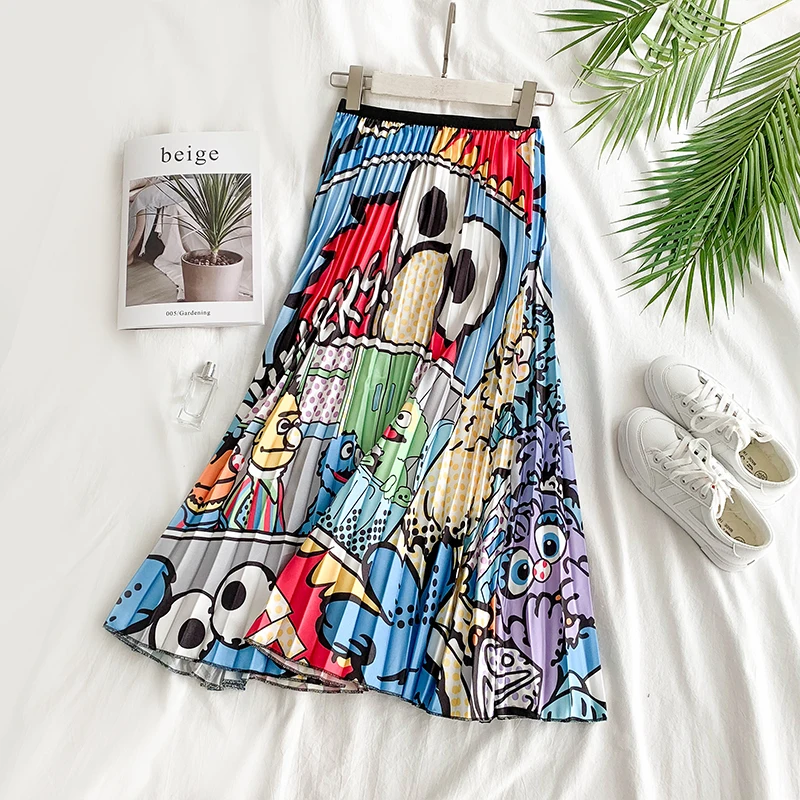 Женская модная плиссированная юбка 2019 уличная одежда средней длины с мультяшным