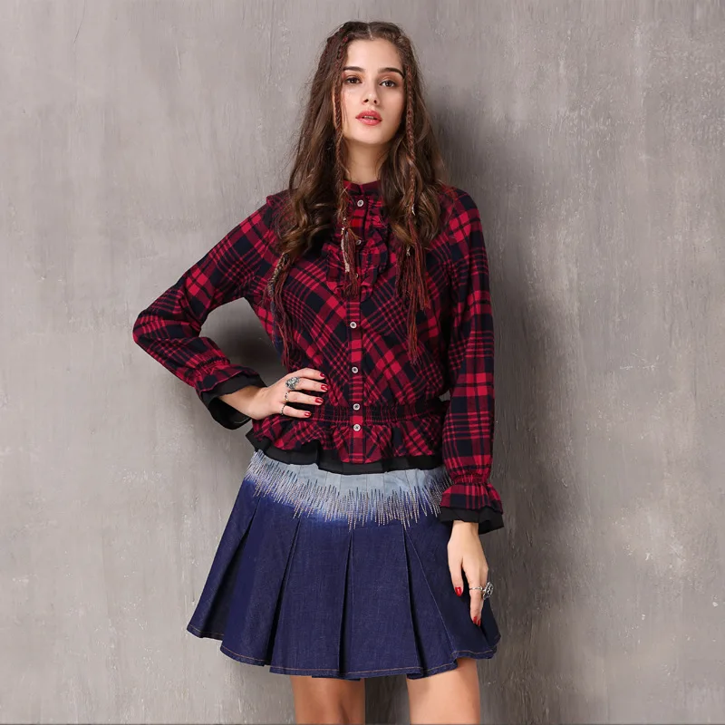 Для женщин блузка 2018 Boho новый хлопок Blusas Стенд воротник однобортный оборками