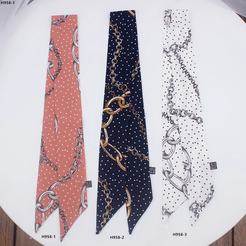 2019 Luxury Silk Small Women Fashion narrow Head Bag Scarf Flower Print Hair Handle Tie Ribbon Wholesale H958 |