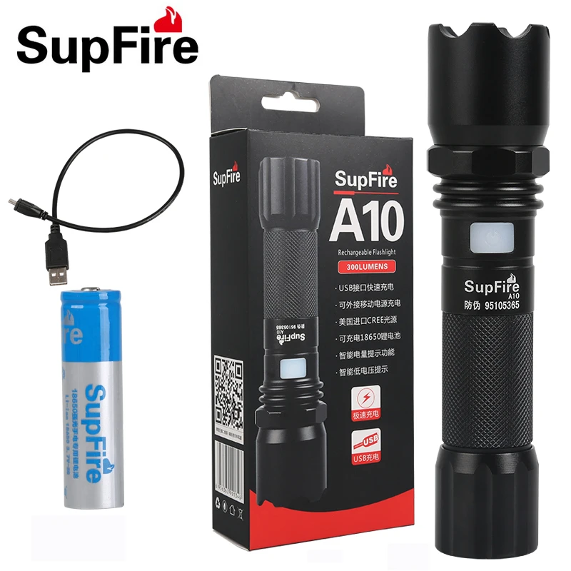 Фонарик светодиодный фонарик USB Supfire A10 Кемпинг лампы Linterna тактический фонарь для