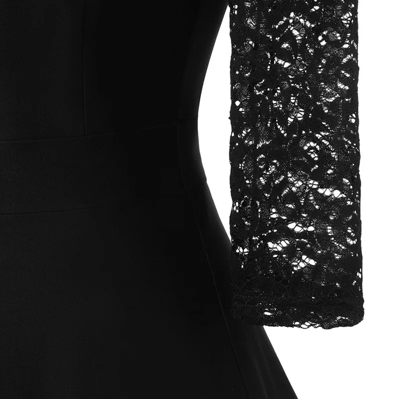 Женское кружевное платье JLI мая черное средней длины с коротким рукавом и