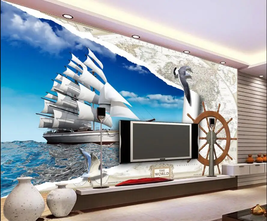 

Custom photo 3d wallpaper Non-woven mural European sailing the world map painting 3d wall murals wallpaper for living room