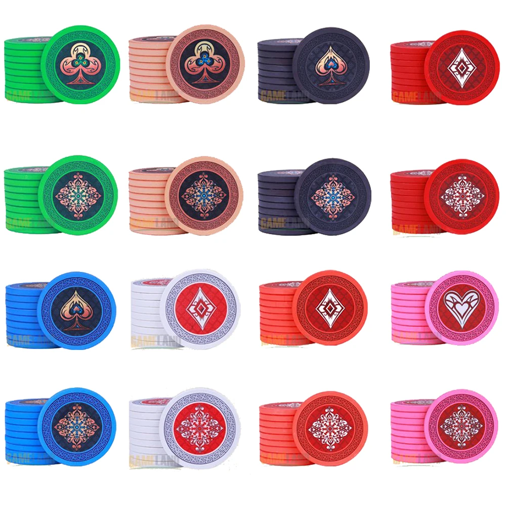 100PCS Poker Flower Ceramic Chips Set 39*3mm 10g Double-side | Спорт и развлечения