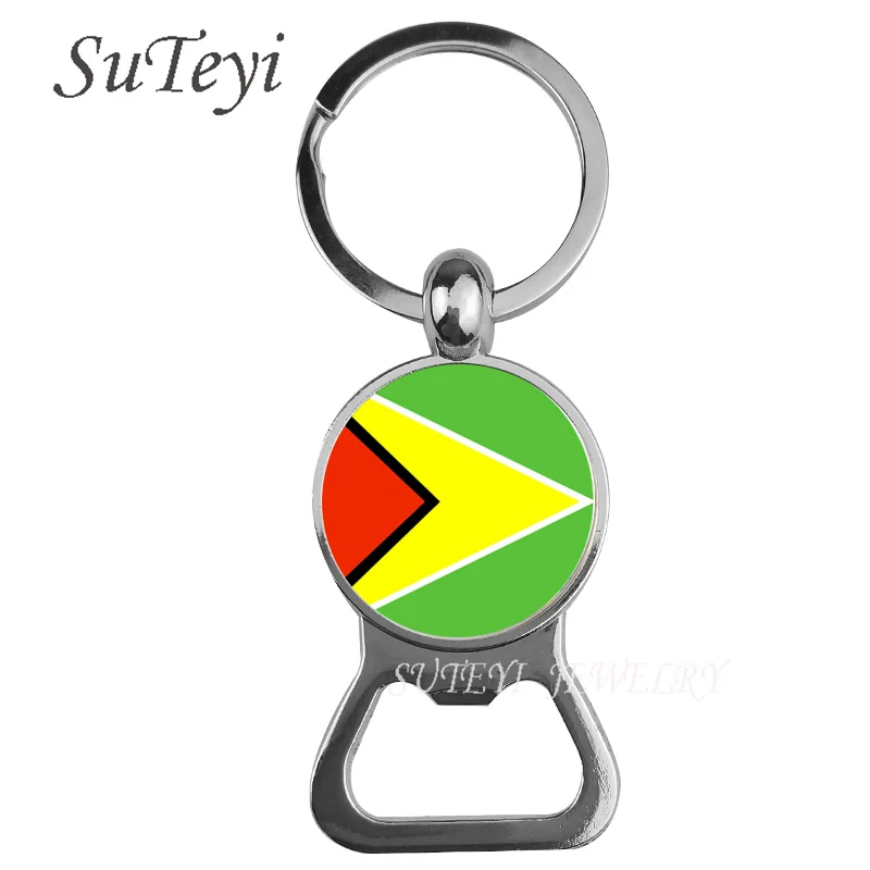 Colombia and Guyana Peru Flag Beer bottle opener keychain Silver Plated Charms Key ring vintage national symbolic Jewelry | Украшения и