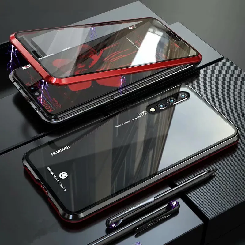 Передний и задний стеклянный Магнитный чехол для coque Huawei P20 Pro прозрачный полный