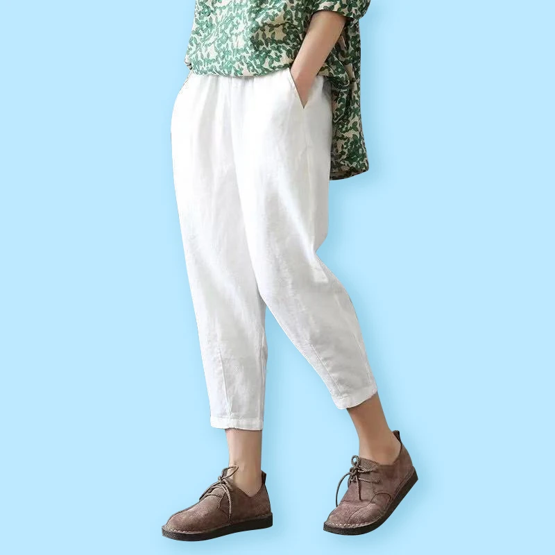 Женские Винтажные льняные брюки размера плюс летние Капри свободного покроя из