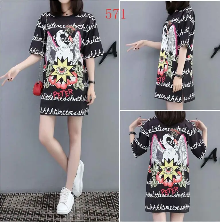 A1 Fashion Summer Oversized Loose Dress Women Plus Size O Neck Half Sleeves Printed Casual T Shirt Dress Streetwear Mini Dress - Цвет: A1