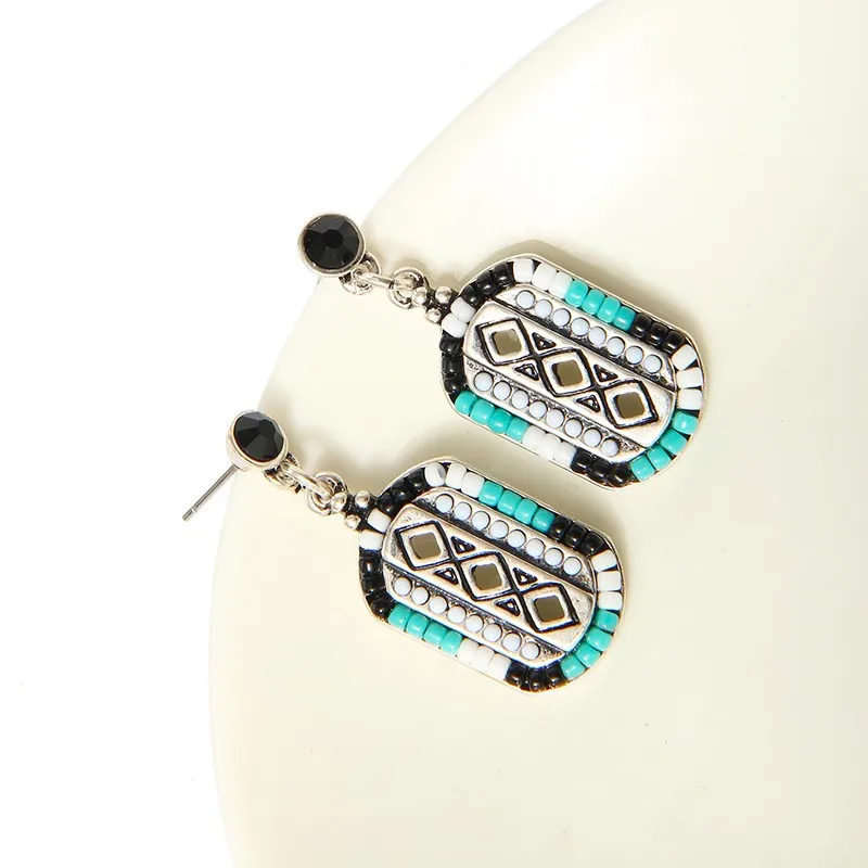 silver white blue Shineland модные богемные винтажные этнические очарование серьги падение для женщин ювелирные изделия синий цвет бусины Серьги Brincos - Окраска металла: silver white blue