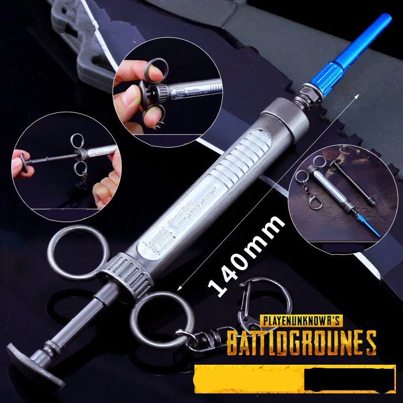 

New Arrive PUBG Playerunknown's Battlegrounds Logo Adrenaline syringe Keychain Pendant Cosplay Accessories for gift collection