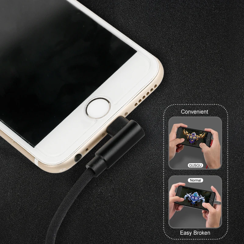 GUSGU 90 градусов локоть для Lightning Кабель для iphone XS MAX для iphone кабель USB зарядное устройство кабель синхронизации для iphone XR 7 8 plus 5S