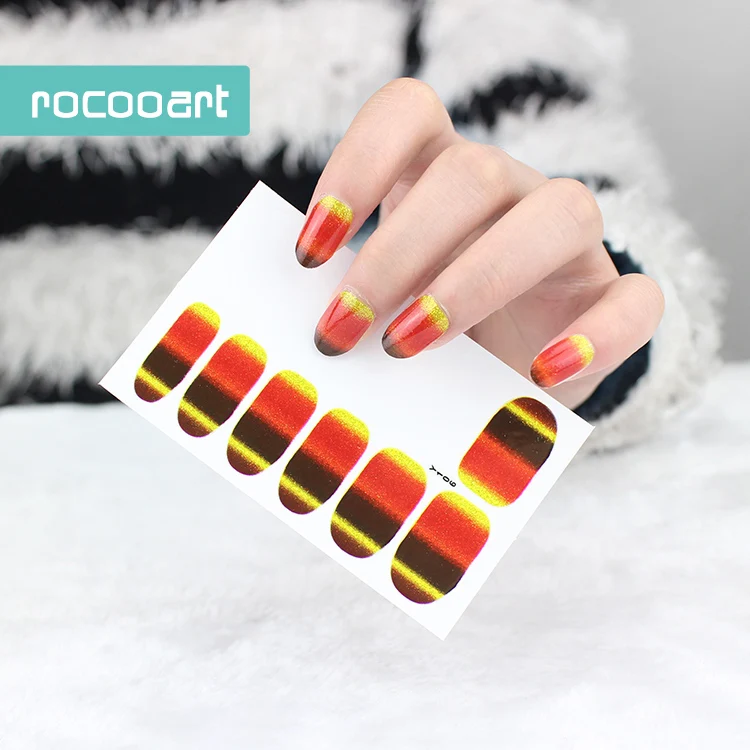 Rocooart маникюрные наклейки для ногтей цветные блестящие с градиентом Дешевые