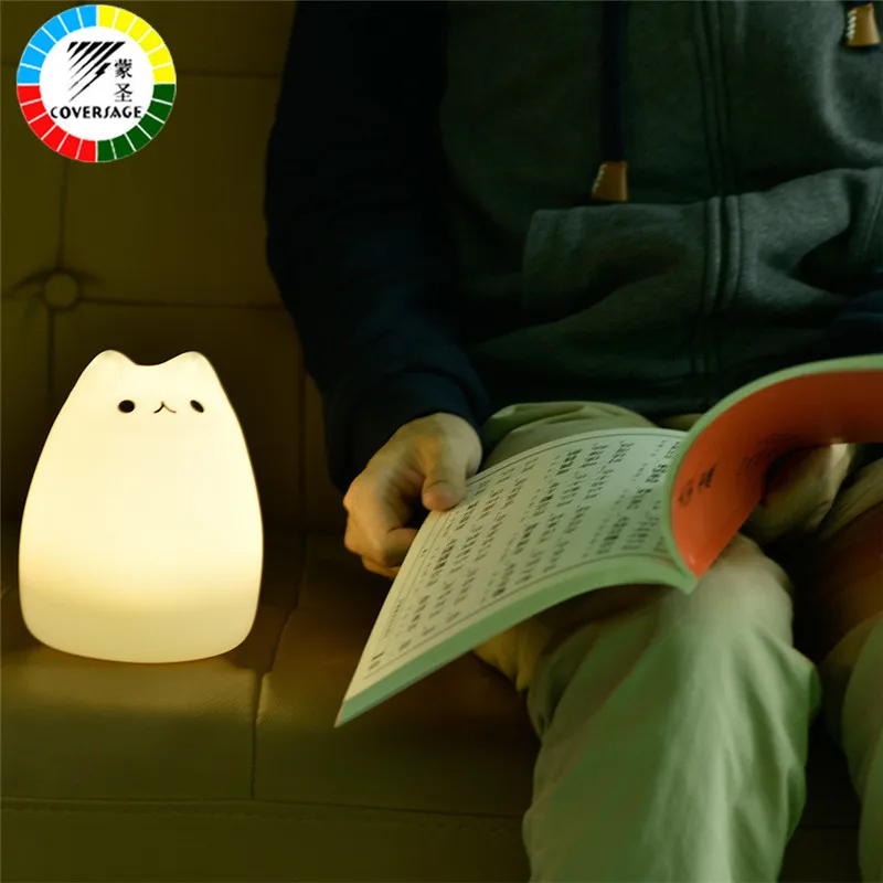 Coversage Красочный датчик движения Led Cat дети животное ночник мягкий мультфильм