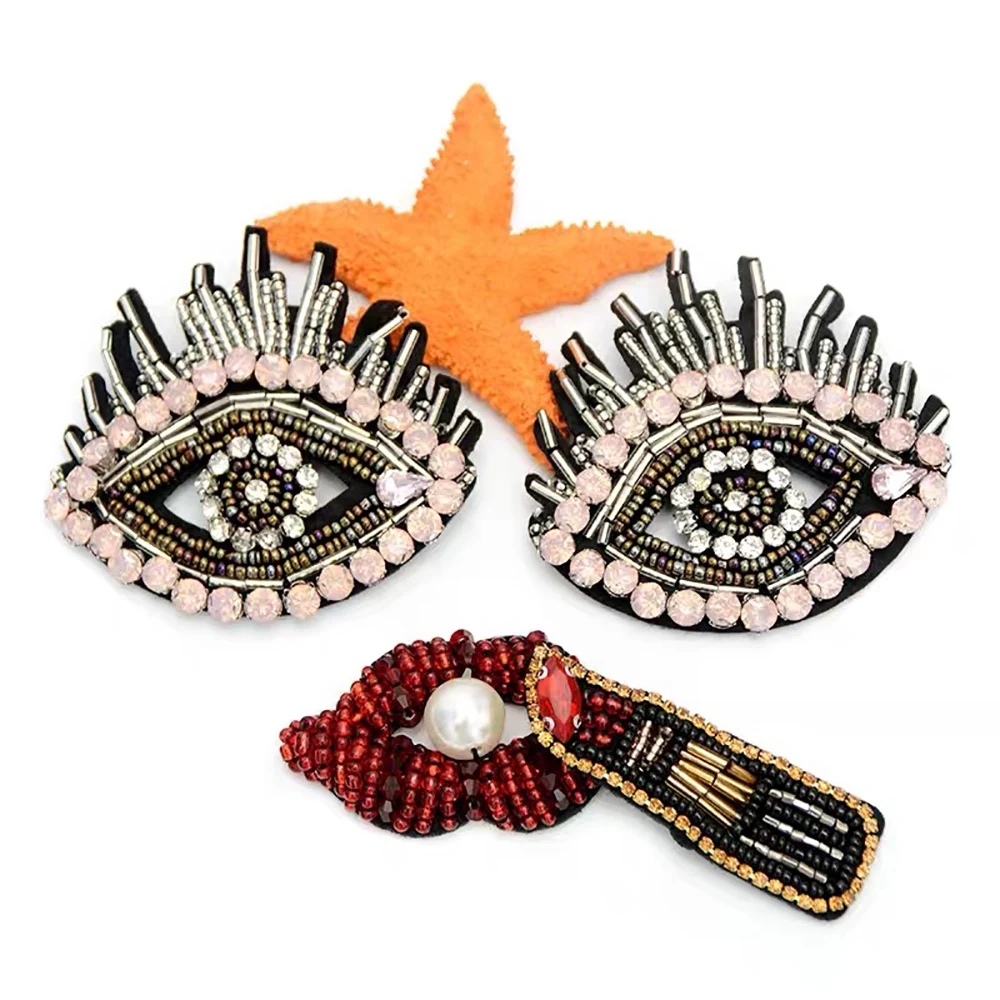 1 комплект Стразы для глаз Рот губная помада бисером нашивки на одежду шитья и