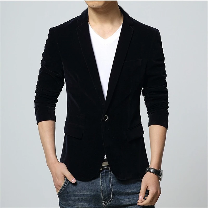 teen men suit jacket long-sleeved corduroy fabric mens blazer coat Slim design suits blazers Asia size S M L XL XXL XXXL | Мужская