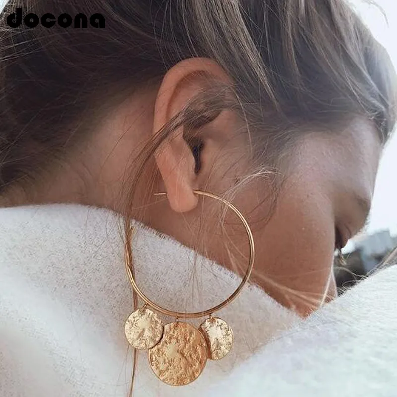 Docona марочные Античная Золотая монета с бахромой длинные свисающие серьги для