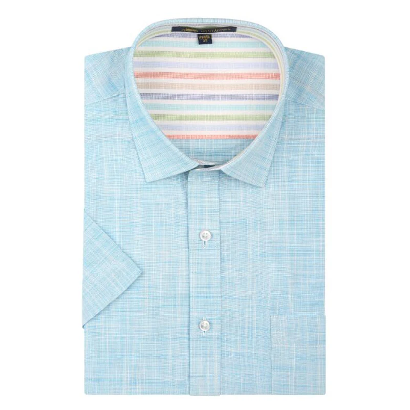 Льняные мужские рубашки новинка 2017 не железные приталенные с коротким рукавом