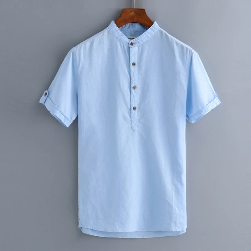 

Stand collar summer shirt men short sleeve linen men shirts big size casual mens shirt solid business shirts male chemise camisa