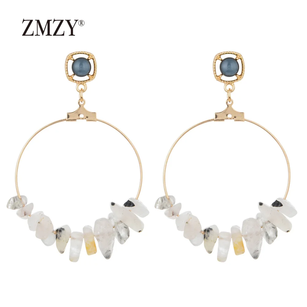 gray ZMZY геометрический Boho Натуральный Камень Висячие серьги для женщин красочные хрустальные бусины мотаться круглые серьги модные украшения подарок - Окраска металла: gray