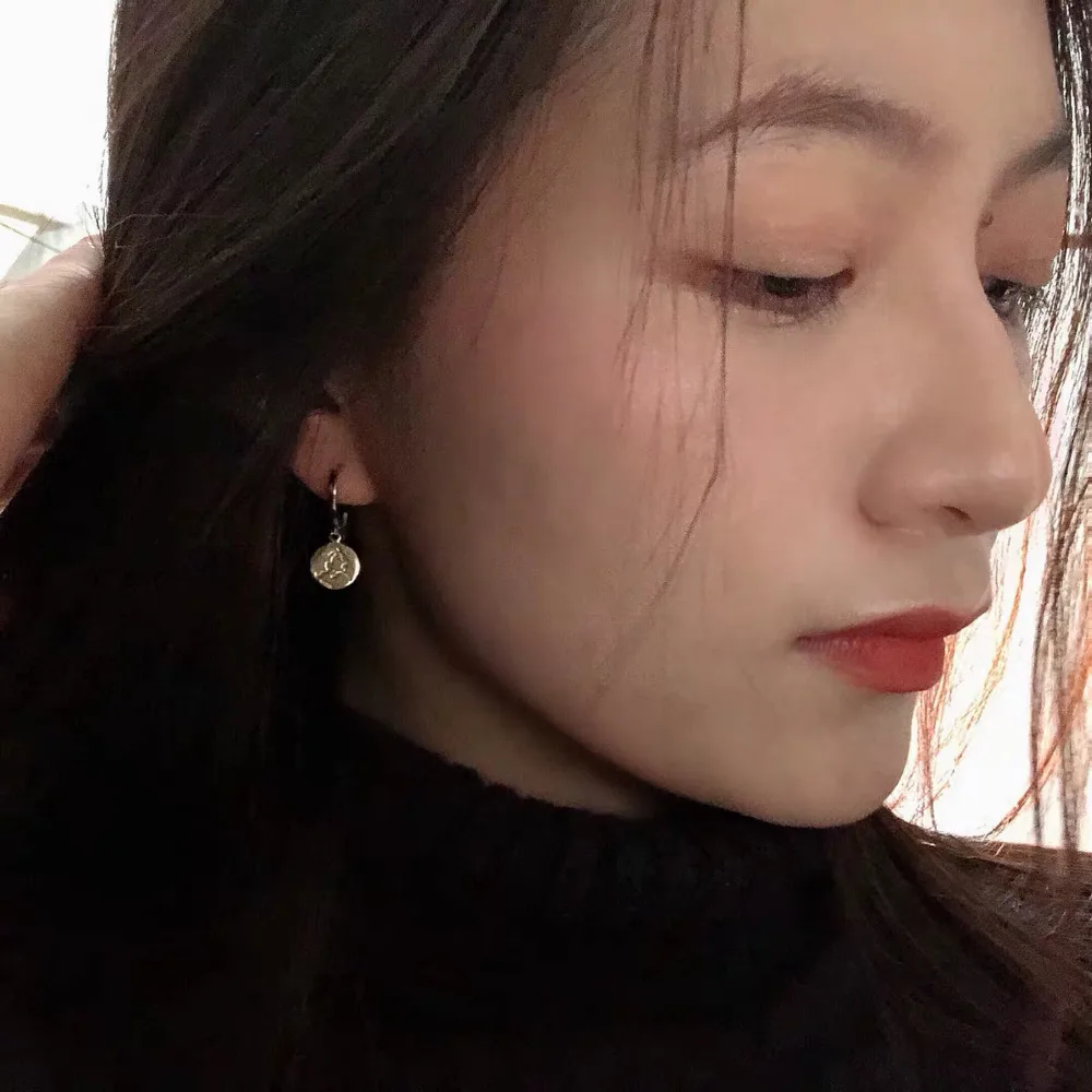New S925 sterling silver earring fashion portrait round ear bone ear buckle wild personality trend femalegirl ear silver jewelry