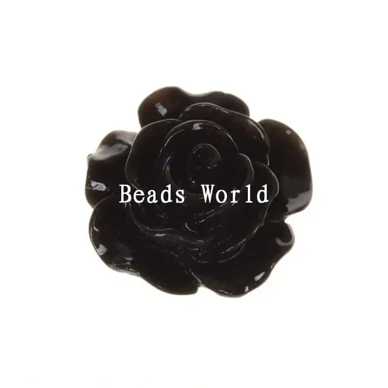 

100 Pcs Black Rose Flower Resin Flatback Cabochon Scrapbook Decoration Jewelry DIY 15mm Dia(W06007 X 1)