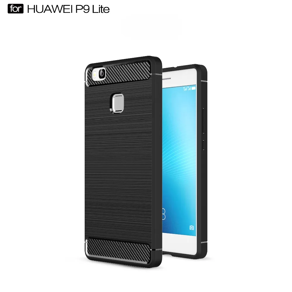 TPU Silicone Anti-knockn soft case for huawei p9 lite brushed cover Carbon Fiber Texture bumper shell |