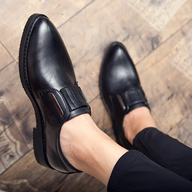 2019 new style fashion men's shoes casual leather loafers male classic black slip on shoe man coffice comfortable for men | Обувь