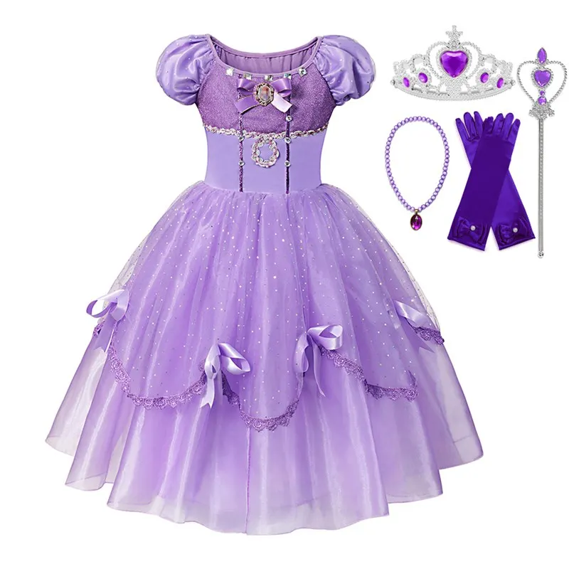 Sofia Dress Set 02 MUABABY роскошное платье Софии для девочек; летнее платье принцессы; детское бальное платье; 4 слоя; Длина до пола; карнавальный костюм Рапунцель - Цвет: Sofia Dress Set 02