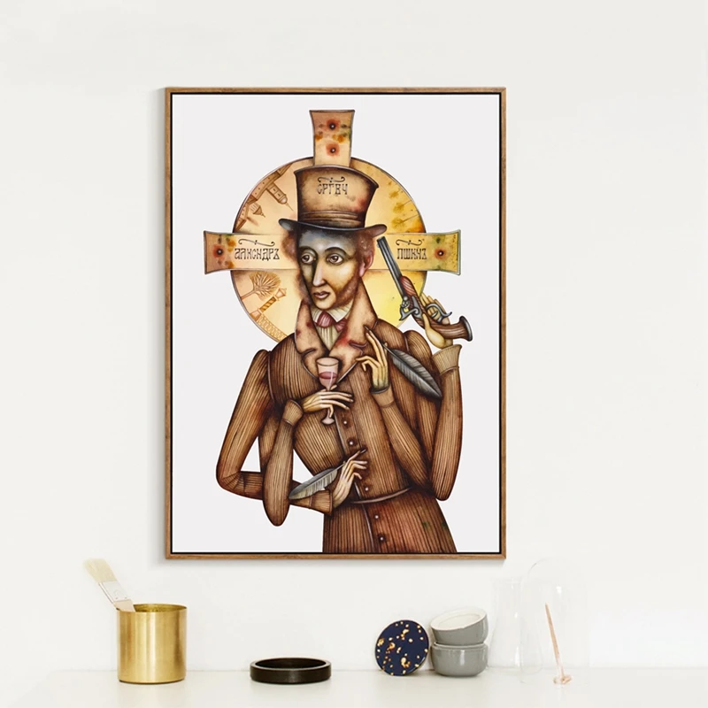 Alexander Pushkin Caricature Wall Art Pictures Canvas Print Poster Russian Home Decor | Painting &amp Calligraphy