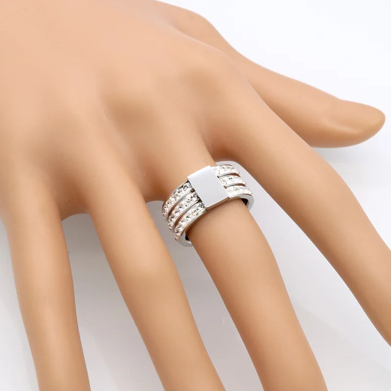 Martick New Arrival Minimalist Rings With Three Rows Shining Clear CZ Europe Brand Jewelry For Woman Present R157 | Украшения и