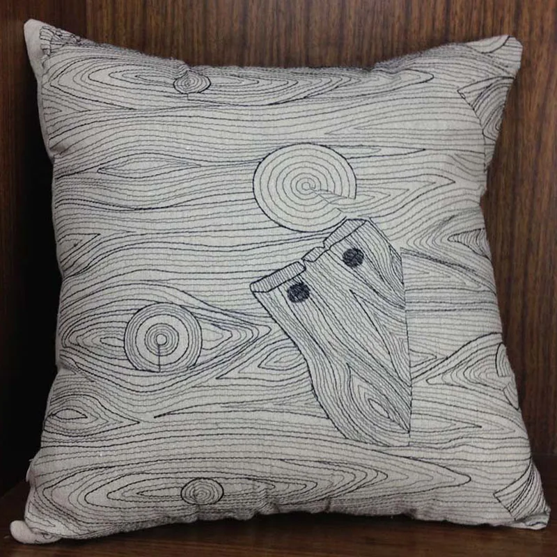 Декоративный чехол для подушки из натурального льна с вышивкой квадратный