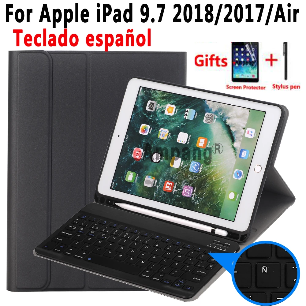 

Чехол с испанской клавиатурой для Apple iPad 9,7 2018 6-го поколения 2017 5th Air 1 2 Pro 9,7 A1822 A1823 A1893 A1954 с держателем для карандашей
