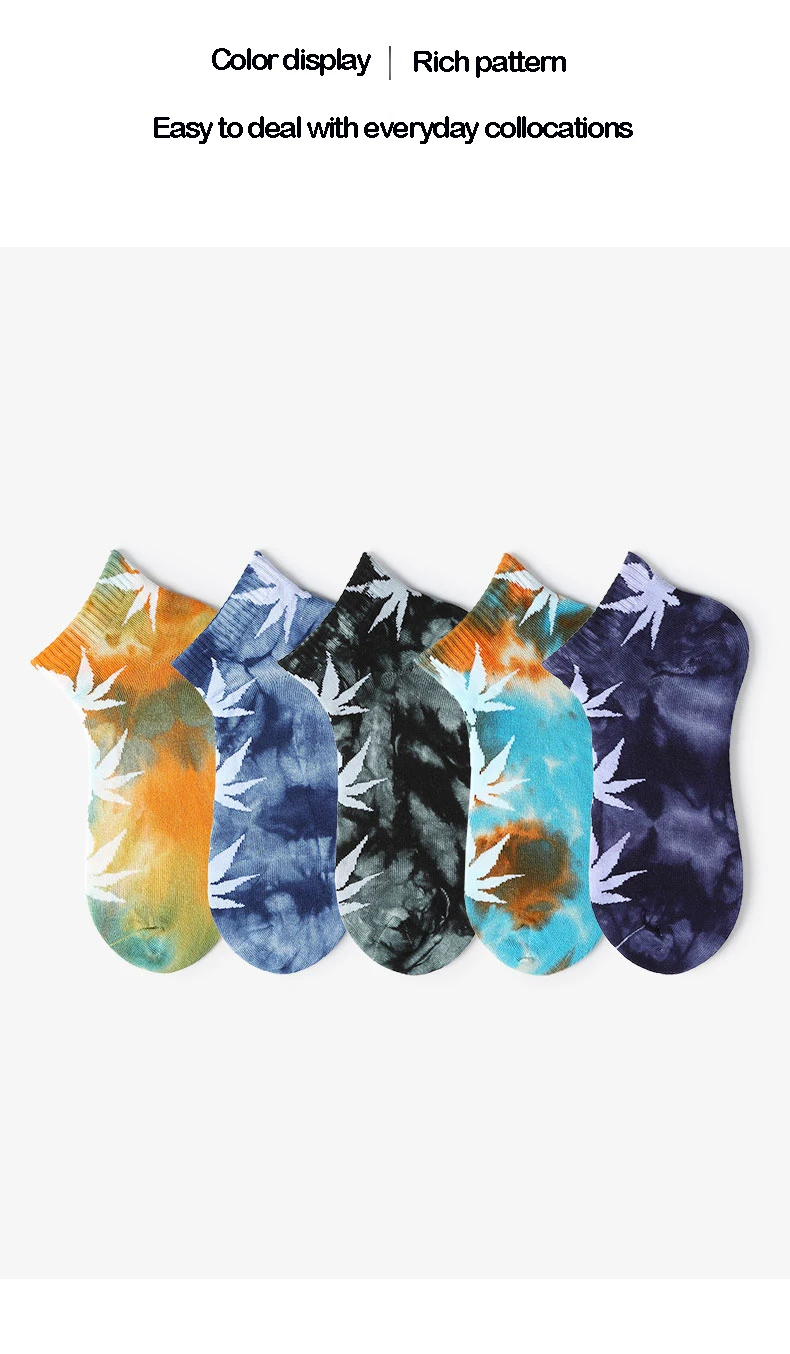 Летние мужские носки до лодыжки harajuku, носки в стиле хип-хоп, носки с принтом «tie dye», хлопковые, забавные, крутые, модные, цветные носки с травками, неоновая уличная одежда, носки без шоу