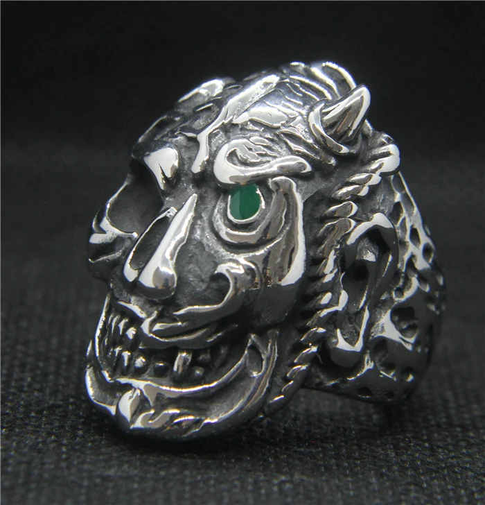 Кольцо китайского Kirin Lion из нержавеющей стали 316L для мужчин Biker Punk с зеленым глазом черепа - Cool Fashion 2019 Drop Ship.