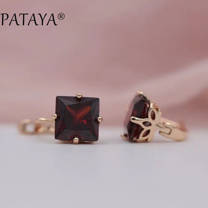 PATAYA, новые трендовые свадебные серьги для женщин, 585, розовое золото, ювелирное изделие, модные большие квадратные Розовые Серьги с натуральным цирконием, роскошные висячие серьги