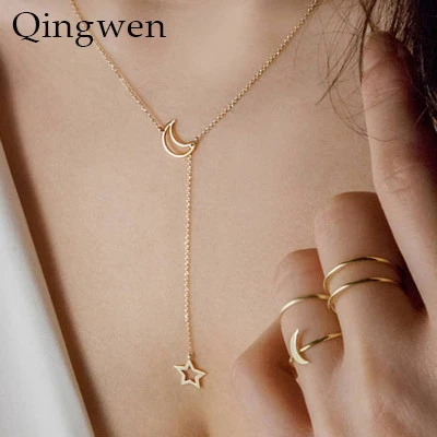 Qingwen 2019 женская простая Мода личность популярная нежная Луна Звезда цепочка на